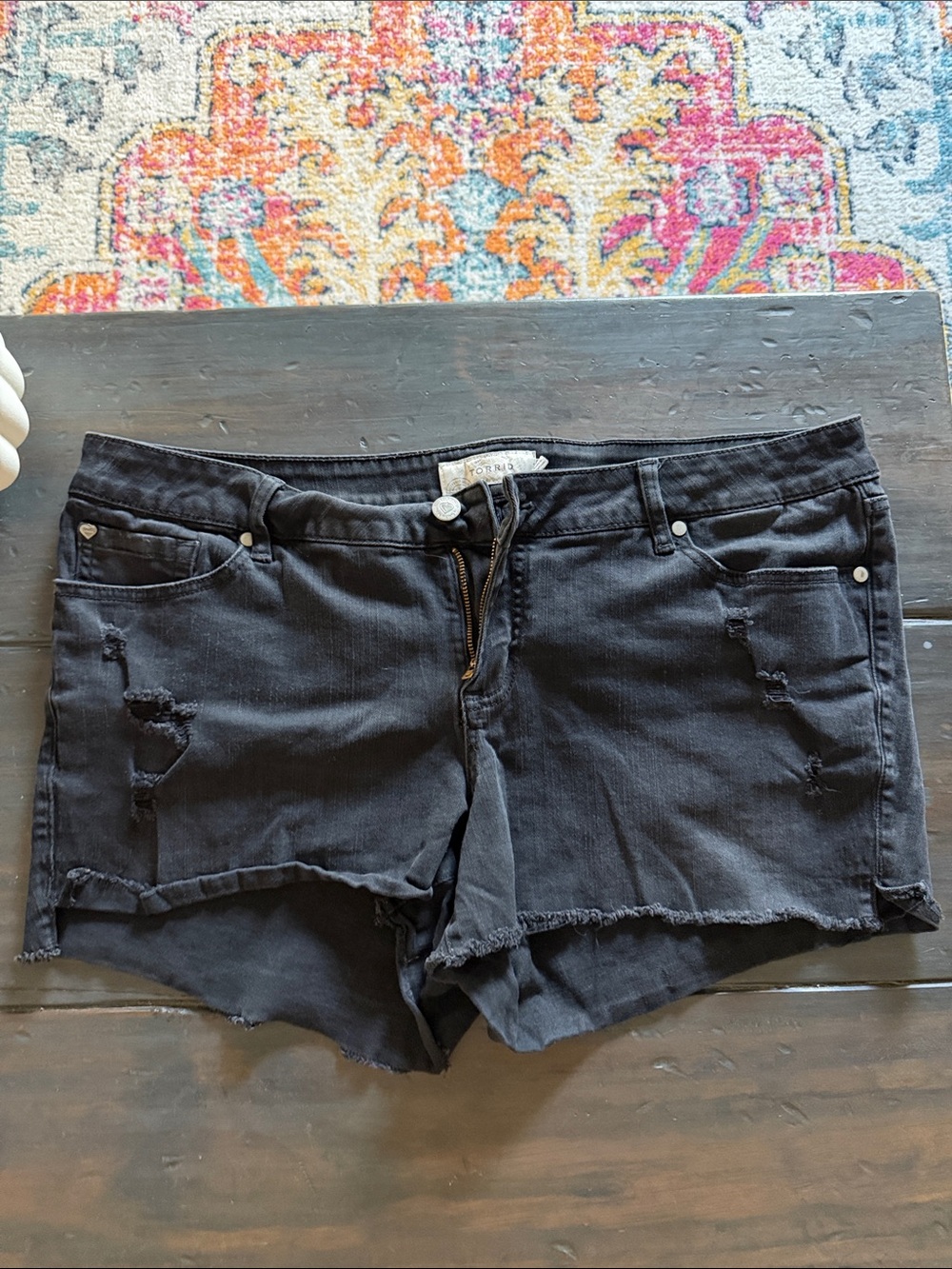 torrid Black Distressed Denim Cutoff Shorts